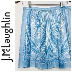 J. McLAUGHLIN 100 % SILK Pleated Blue White SKIRT